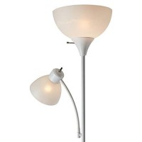 Globe Electric 67136 72 Torchiere Floor Lamp + Adjustable Reading Light, Matte White, Frosted Plastic Shade, 3-Step Rotary Switch On Socket, Living Room Dacor, Reading Light, Home Essentials