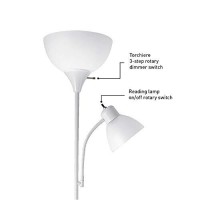 Globe Electric 67136 72 Torchiere Floor Lamp + Adjustable Reading Light, Matte White, Frosted Plastic Shade, 3-Step Rotary Switch On Socket, Living Room Dacor, Reading Light, Home Essentials