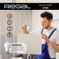 Regal Led A19 Light Bulb 5000K Daylight 800-Lumen, 9-Watt (60-Watt Equivalent), E26 Base, 5000 Kelvin, Day Light, 5-Pack, Non-Dimmable