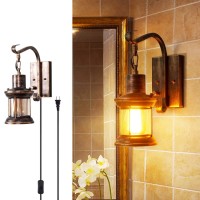 Rustic Wall Light, 2-In-1 Antique Bronze Vintage Wall Light Fixture Hardwired Plug In Industrial Glass Shade Lantern Lighting Retro Lamp Metal Wall Sconce For Home Bedroom Dining Room Caf?1 Pack)