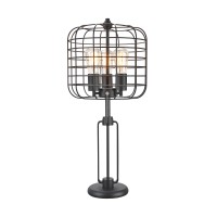 26H Black Industrial Wire Cage Table Lamp W Edison Bulb (1Pcscnt)(2961443)(D0102H57C66)