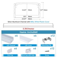 Muzata 6Pack 3.3Ft/1M Plus-Size Led Channel System For Waterproof Led Strip Up To 16Mm Width Silver Led Strip Channel 18X13Mm Spotless Milky White Cover U103 Ww