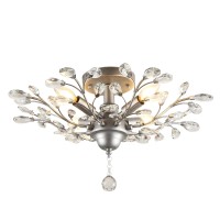 Seollight Frozen Crystal Branch Close To Ceiling Light Silvery Grey Flush Mount Fixture With 4 Light 160W 245 Dia For Bedroo