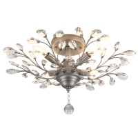 Seollight Frozen Crystal Branch Close To Ceiling Light Silvery Grey Flush Mount Fixture With 4 Light 160W 245 Dia For Bedroo