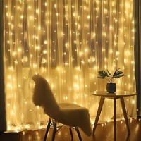 Fairy Curtain Lights,304 Led 98Ftx98Ft 30V 8Modes Safety Window Lights With Memory For Home Wedding Christmas Party Family Patio Lawn Garden Bedroom Outdoor Indoor Wall Decorations(Warm White)