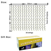 Fairy Curtain Lights,304 Led 98Ftx98Ft 30V 8Modes Safety Window Lights With Memory For Home Wedding Christmas Party Family Patio Lawn Garden Bedroom Outdoor Indoor Wall Decorations(Warm White)