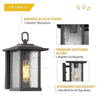 Laluz Rectangle Outdoor Light Fixtures Wall Mount, Weather-Proof Porch Lights Outdoor With Water Ripple Glass, Anti-Rust Outdoor Wall Lantern For Patio, Yards, Garden, Front Door, Matte Black Finish