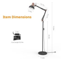 Lepower Metal Floor Lamp, Adjustable Architect Swing Arm Standing Lamp With Heavy Duty Base, Eye-Caring Reading/Drawing Lamp With On/Off Switch For Living Room, Bedroom, Office Sand Black