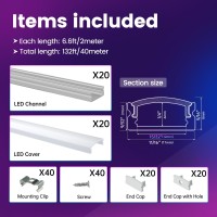 Muzata 20Pack 66Ft2M U Shape Silver Led Channel With Milky White Cover Aluminum Channel System Profile For Led Strip Lights Di