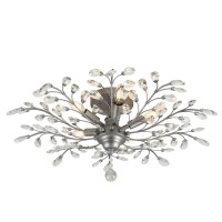 Seollight Frozen Crystal Branch Close To Ceiling Light Silvery Grey Flush Mount Light Fixture With 5 Light 200W For Bedroom Ent