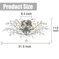 Seollight Frozen Crystal Branch Close To Ceiling Light Silvery Grey Flush Mount Light Fixture With 5 Light 200W For Bedroom Ent