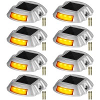 Happybuy Driveway Lights 8-Pack Solar Driveway Lights Bright Orange With Screw Solar Deck Lights Outdoor Waterproof Wireless Dock Lights 6 Leds For Path Warning Garden Walkway Sidewalk Steps