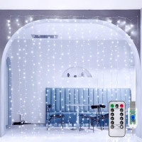 Ollny Christmas Curtain Lights 300Led 9.8Ftx9.8Ft, Outdoor Waterproof Curtain String Lights With Remote Timer 8 Modes, Usb Powered Waterfall Window Lights For Wall Backrop Home Decorations(Cool White)