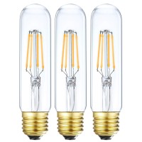 Leools Led Tube Bulb Glass 4W Dimmable Edison T10 Tubular Bulb,E26 Medium Base Filament Lamp 40 Watt Incandescent Bulb Equivalent 2700K Warm White,Clear Glass,No Flicker,3 Pack.