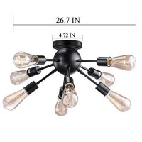 Elibbren Vintage Semi Flush Mount Ceiling Light With 8 Ul Sockets, E26 Base Modern Antique Black Sputnik Industrial Ceiling Lamp Fixture For Kitchen Dining Room Bedroom Study Living Room