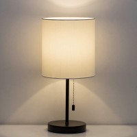 Haitral Modern Desk Lamp- Small Bedside Table Lamp With Pull Chain Metal Base, Classic Nightstand Lamp For Bedroom, Office, Living Room, College Dorm