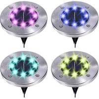 Andyken Solar Ground Lights Outdoor - Solar Disk Lights Color Changing Upgrade 8 Led Solar Garden Lights Waterproof Solar Landscape Lighting For Lawn Patio Yard Walkway Driveway (4 Pack)