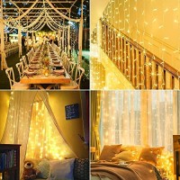 Ollny Curtain Lights Christmas Warm White 300 Led 9.8Ftx9.8Ft, Remote Usb Powered 8 Lighting Modes Timer Waterproof Hanging Lights Indoor Outdoor For Xmas Thanksgiving Wedding Party Patio Decorations