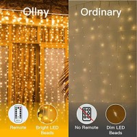 Ollny Curtain Lights Christmas Warm White 300 Led 9.8Ftx9.8Ft, Remote Usb Powered 8 Lighting Modes Timer Waterproof Hanging Lights Indoor Outdoor For Xmas Thanksgiving Wedding Party Patio Decorations