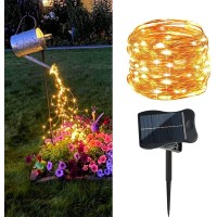 Vookry 10 Strands 200 Leds Solar String Fairy Lights, 8 Modes Twinkle Starry Copper String Lights, Waterproof Outdoor Solar Powered Diy Watering Can Lights For Wedding Party Garden Decor(Warm White)