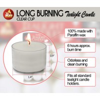 Ner Mitzvah Long Lasting Tealight Candles - 6 Hours - White In Clear Cups - Unscented - 80 Pack - Made In Eu