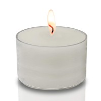 Ner Mitzvah Long Lasting Tealight Candles - 6 Hours - White In Clear Cups - Unscented - 80 Pack - Made In Eu