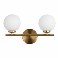 Bokt Mid-Century Wall Sconce Golden Wall Lamp With Glass Globe Shade, Double Lights Modern Wall Lamp For Bathroom Bedroom Living Room With G9 Bulb (2-Lights)