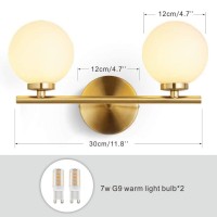 Bokt Mid-Century Wall Sconce Golden Wall Lamp With Glass Globe Shade, Double Lights Modern Wall Lamp For Bathroom Bedroom Living Room With G9 Bulb (2-Lights)