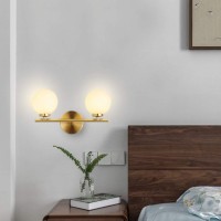 Bokt Mid-Century Wall Sconce Golden Wall Lamp With Glass Globe Shade, Double Lights Modern Wall Lamp For Bathroom Bedroom Living Room With G9 Bulb (2-Lights)