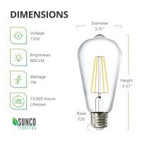 Sunco 4 Pack Dusk To Dawn Light Bulbs Led Edison 2700K Soft White, Cri90 7W Equivalent 60W, Vintage Style St64 Extra Bright Automatic Bulb, 800 Lumens, E26 Base, Light Sensing Outdoor - Ul