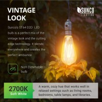 Sunco 4 Pack Dusk To Dawn Light Bulbs Led Edison 2700K Soft White, Cri90 7W Equivalent 60W, Vintage Style St64 Extra Bright Automatic Bulb, 800 Lumens, E26 Base, Light Sensing Outdoor - Ul