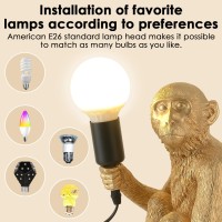 Chabei Modern Resin Sitting Monkey Table Lamp,Desk Lamp,Animal Lamp,Bedside Led Light For Home Decor,Living Room, Bedroom, Home Office, Kids Room(Gold)