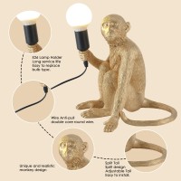 Chabei Modern Resin Sitting Monkey Table Lamp,Desk Lamp,Animal Lamp,Bedside Led Light For Home Decor,Living Room, Bedroom, Home Office, Kids Room(Gold)