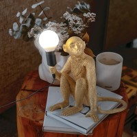 Chabei Modern Resin Sitting Monkey Table Lamp,Desk Lamp,Animal Lamp,Bedside Led Light For Home Decor,Living Room, Bedroom, Home Office, Kids Room(Gold)