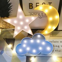 Qiaofei Decorative Night Lights For Kids,Led Crescent Moon Cloud Star Marquee Sign Lights For Kids Girls And Adults' Room Holiday Decorations(Yellow Moon-White Star-Blue Cloud)