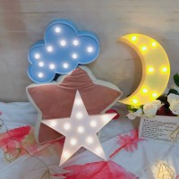 Qiaofei Decorative Night Lights For Kids,Led Crescent Moon Cloud Star Marquee Sign Lights For Kids Girls And Adults' Room Holiday Decorations(Yellow Moon-White Star-Blue Cloud)