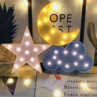 Qiaofei Decorative Night Lights For Kids,Led Crescent Moon Cloud Star Marquee Sign Lights For Kids Girls And Adults' Room Holiday Decorations(Yellow Moon-White Star-Blue Cloud)