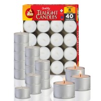 Long Burning Tealight Candles - 8 Hours - White - Unscented - 40 Pack - Made In Eu