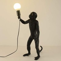 Chabei Modern Table Light, Monkey Desk Lamp, Resin Standing Monkey Lighting Fixture For Living Room, Bedroom, Office, College Dorm (Black-Standing)