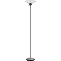 Torchiere floor lamp features a sleek simplistic style that creates a seductive look to complement any modern decor The frosted glass shade surrounds the 13watt CFL bulb to provide just the right amount of ambient light Wide round base increases its stabi