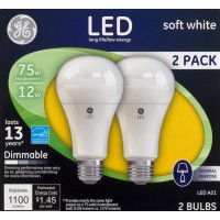 12 watts Warm White Light A21 Shape Bulbs Features Frosted Bulb Color General Purpose LED Bulb Equivalent To A 75W Incandescent 2700 Kelvin Color Temperature Energy Star Approved 15000 Hours Rated Life 137 Year Pack of 2Specifications Color Warm White Sha