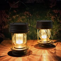 Solar Lanterns Outdoor - Hanging Solar Lights - 2 Pack Solar Powered Waterproof Led Lanterns Vintage Design For Landscape Yard Garden Pathway Beach Pavilion Decoration (Warm Lights)