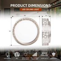 Vicnie Ceiling Light Fixtures 14 Inch 20W 1400 Lumens Led Flush Mount Dimmable 3000K Warm White Brush Nickel Finished Etl Li