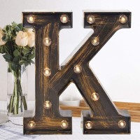 Oycbuzo Golden Black Led Marquee Letter - Industrial, Vintage Style Light Up Alphabet Letter Sign For Cafe Wedding Birthday Party Christmas Lamp Home Bar Initials Decor - K