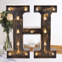 Oycbuzo Golden Black Led Marquee Letter - Industrial, Vintage Style Light Up Alphabet Letter Sign For Cafe Wedding Birthday Party Christmas Lamp Home Bar Initials Decor - H