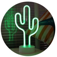 Green Cactus Neon Light Signs Led Cactus Neon Lights Night Lights With Pedestal Room Decor Battery/Usb Operation Cactus Lamps Neon Signs Light Up Children'S Room Bedroom Wedding