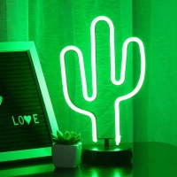 Green Cactus Neon Light Signs Led Cactus Neon Lights Night Lights With Pedestal Room Decor Battery/Usb Operation Cactus Lamps Neon Signs Light Up Children'S Room Bedroom Wedding