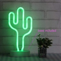 Green Cactus Neon Light Signs Led Cactus Neon Lights Night Lights With Pedestal Room Decor Battery/Usb Operation Cactus Lamps Neon Signs Light Up Children'S Room Bedroom Wedding