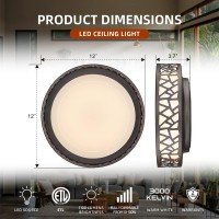 Vicnie Flush Mount Ceiling Light 12 Inch 15W Led Dimmable Lighting Fixture 3000K Warm White Oil Rubbed Bronze Fihished Etl L