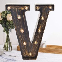 Oycbuzo Golden Black Led Marquee Letter - Industrial, Vintage Style Light Up Alphabet Letter Sign For Cafe Wedding Birthday Party Christmas Lamp Home Bar Initials Decor - V